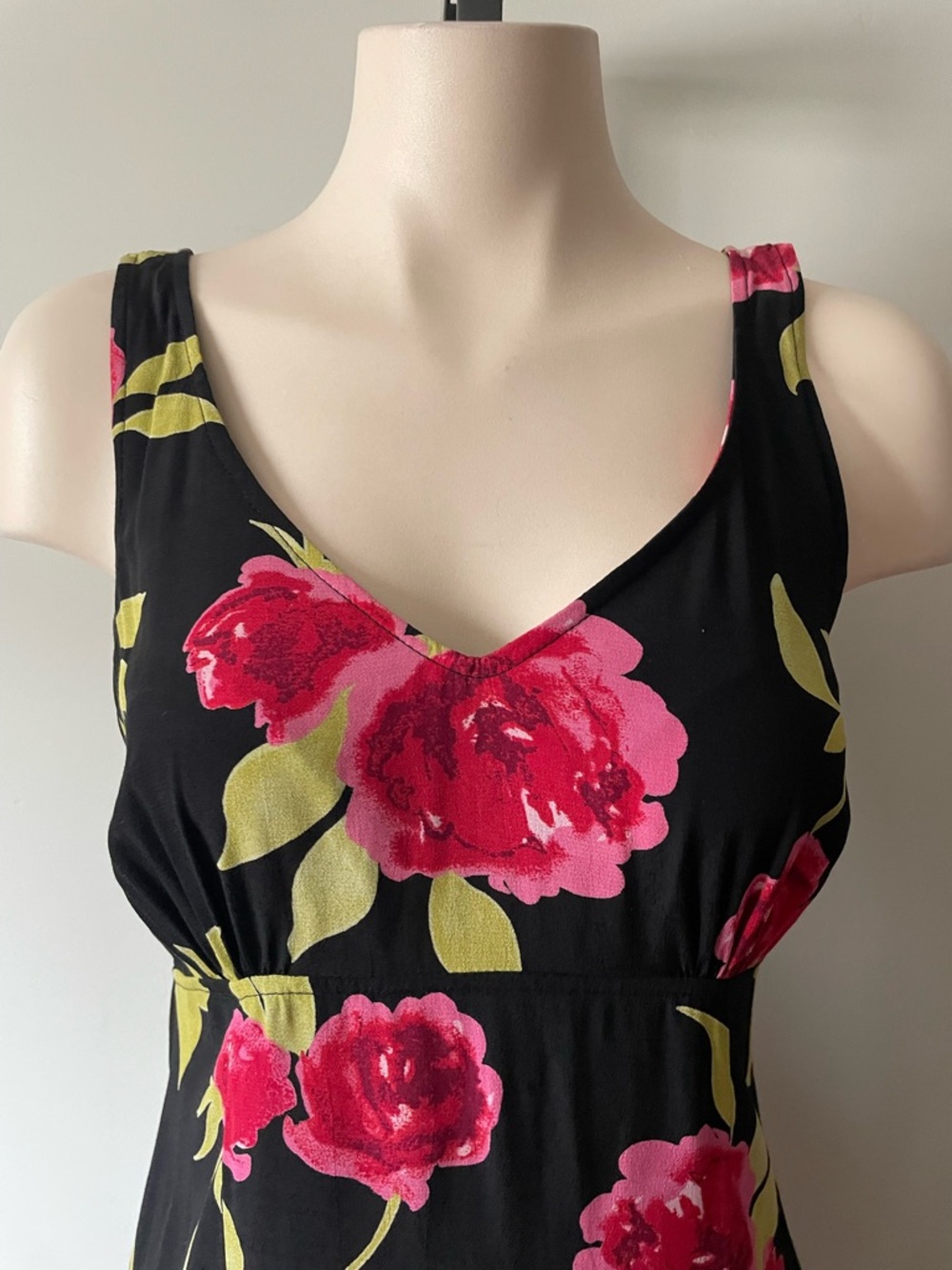 90s Vintage Plum Floral Cabbage Rose Sleeveless Midi Dress Size 6 Small - Picture 3 of 7